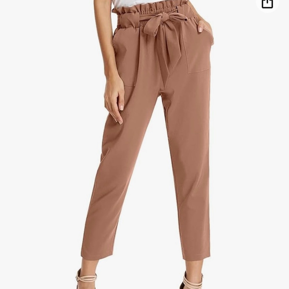 Cropped Paper Bag Waist Pants with Pockets